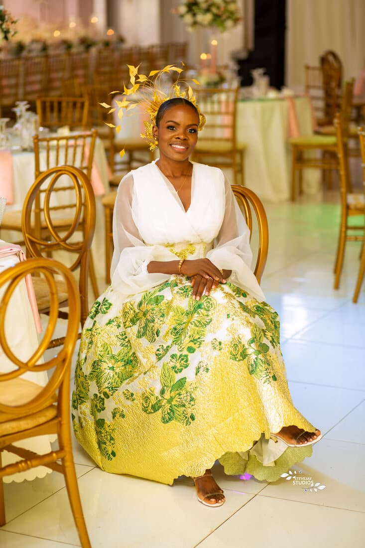 Green and gold gown