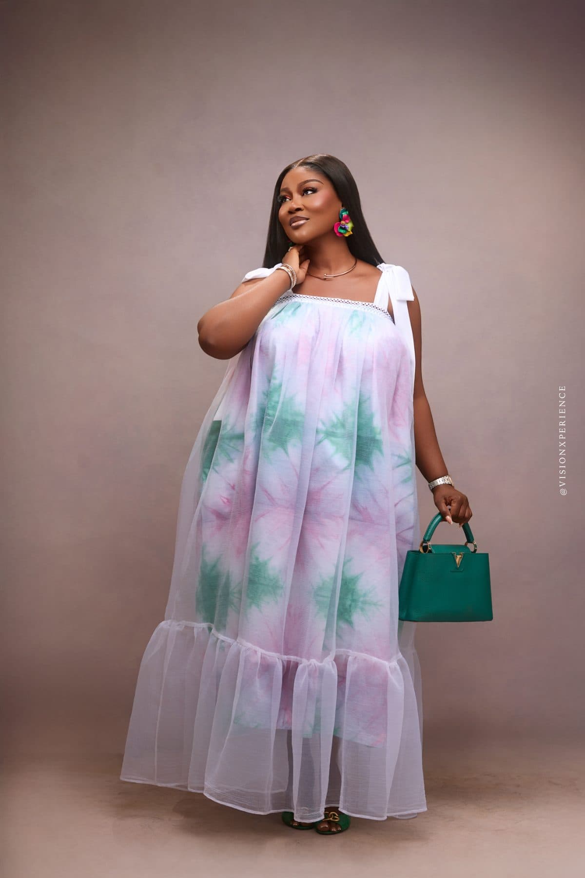 Ethereal Tie-Dye Maxi Dress  (White)