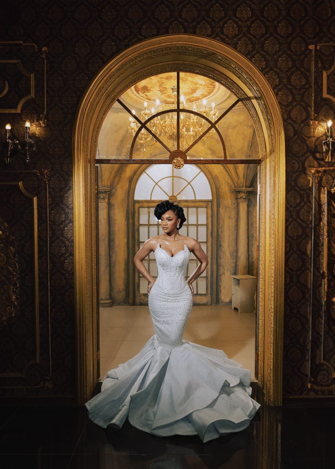 Pearl Whisper Beaded White Gown